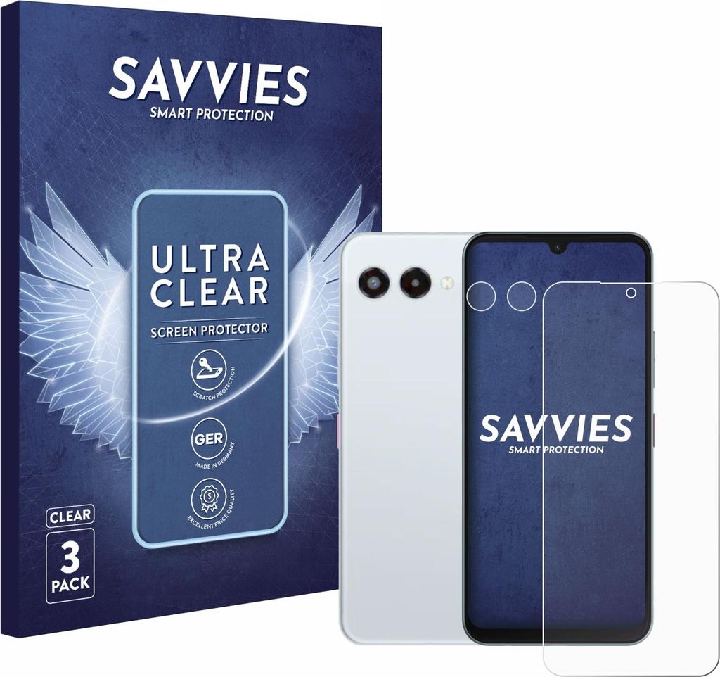 A product shot of a phone screen protector packaging and a smartphone.