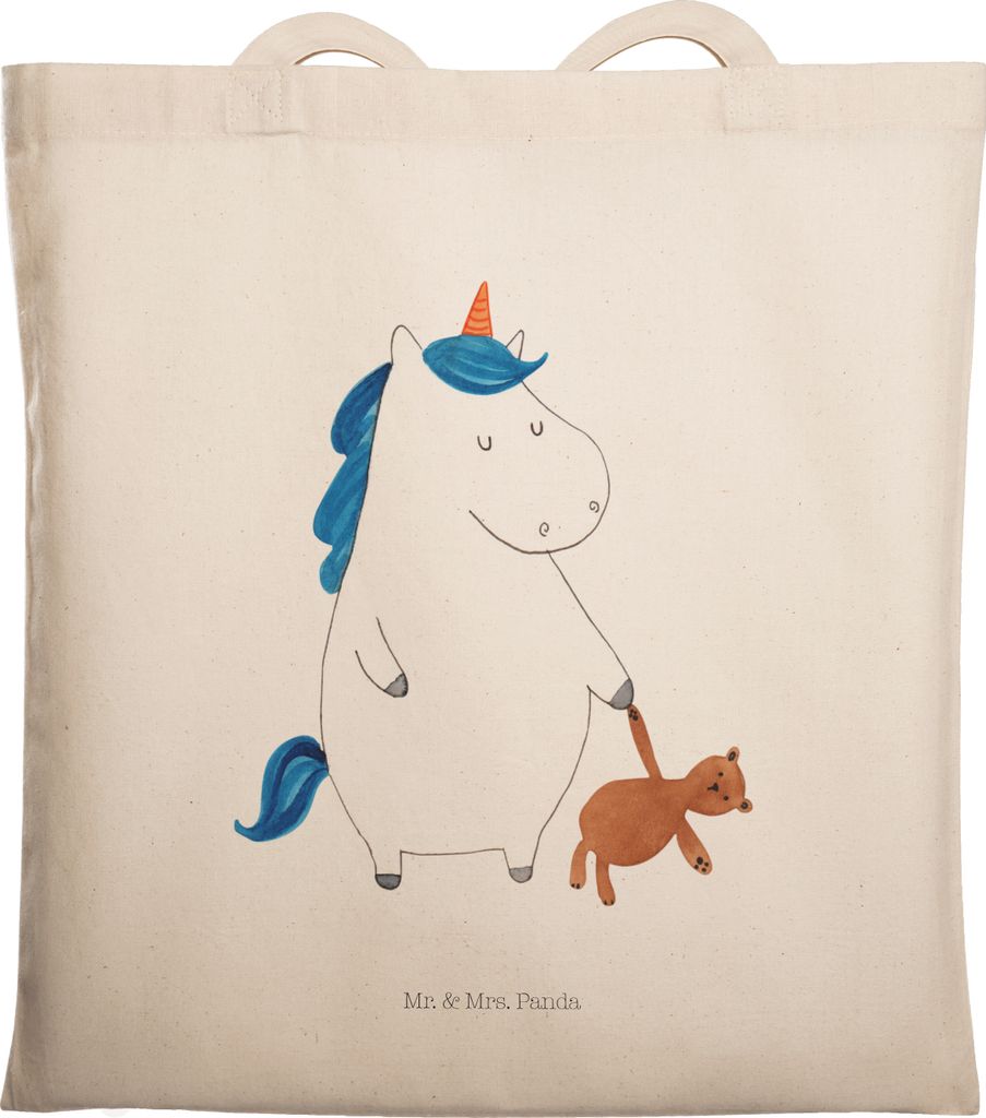 Mr. & Mrs. Panda Beutel Einhorn Teddy - Transparent - Geschenk, Laptoptasche, schlafen, Unicorn, Freundin, Einhörner, Jutetasche, Bett, Gute Nacht...