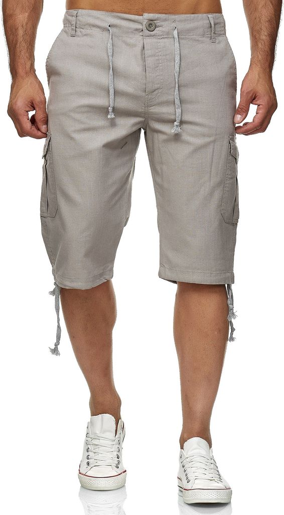 Reslad Leinen Cargo Shorts Männer Strandhose Herren Leinenhose 3/4 Hose Freizeit Kurze Hosen Sommer Bermudas RS-3001 Hellgrau 2XL