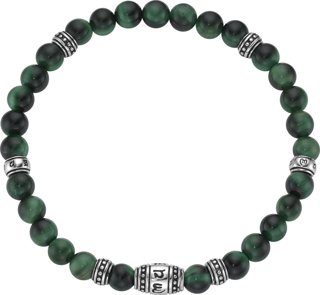 Armband Giorgio Martello Milano mit grünem Tigerauge oder Muschelkern-Perlen, Silber 925 Grün 20 cm