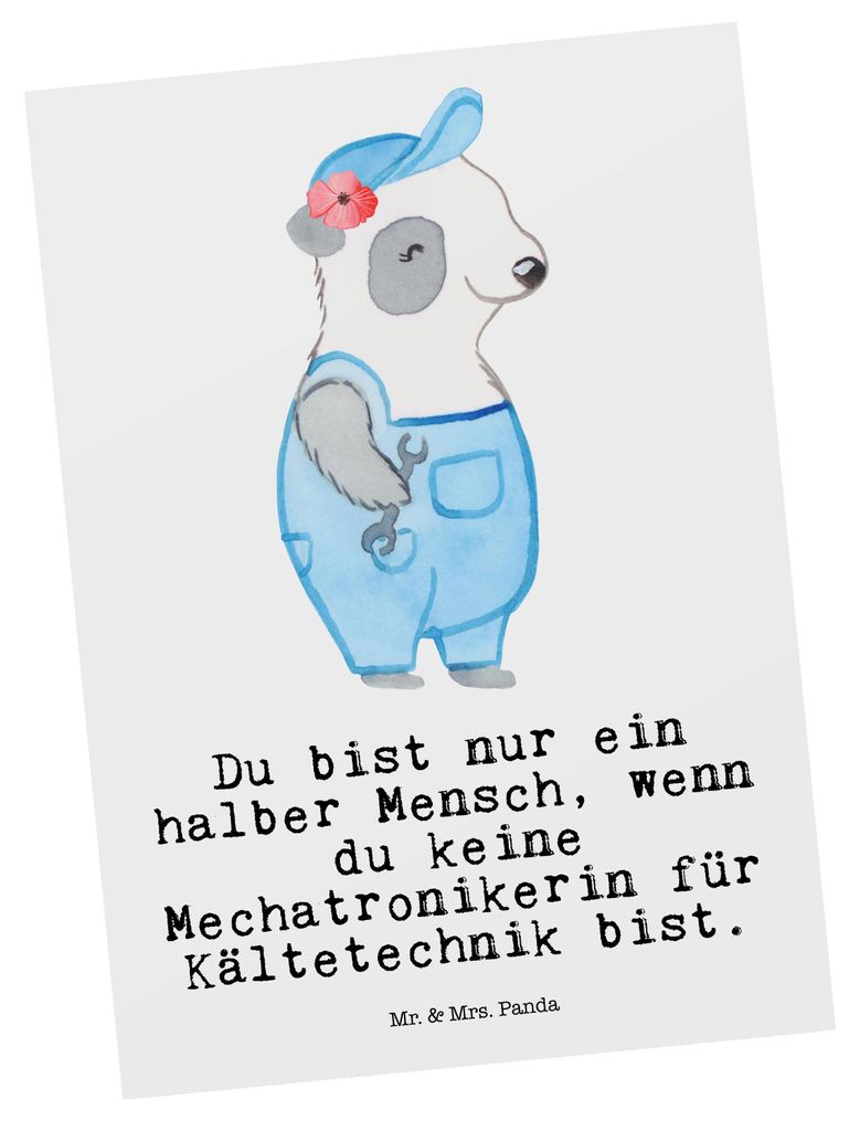 Mr. & Mrs. Panda Postkarte Mechatronikerin für Kältetechnik Herz - Weiß - Geschenk, Ansichtskarte, Postkarten, Ansichtskarten, Gesellenprüfung,...