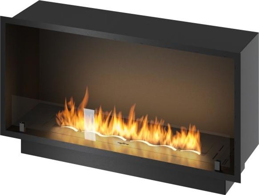 Sololed - Inside Black 1000 Einbau-Bioethanol-Kamin - Mattschwarz, mit Glas, 3-Liter-Brenner, modernes Design