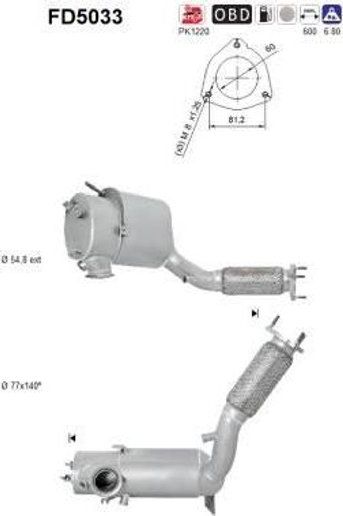 AS FD5033 Ruß-/Partikelfilter, Abgasanlage OE 7N0253053BX kompatibel mit Alhambra, Sharan