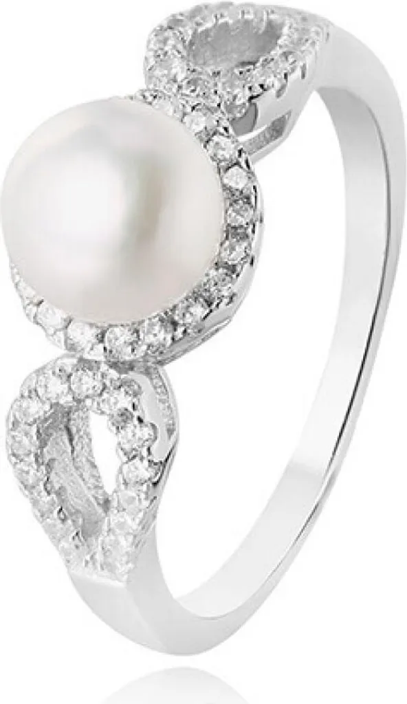 Anello in Argento 925 con Perla Autentica e Cristalli AGG205 | Misura 58 mm