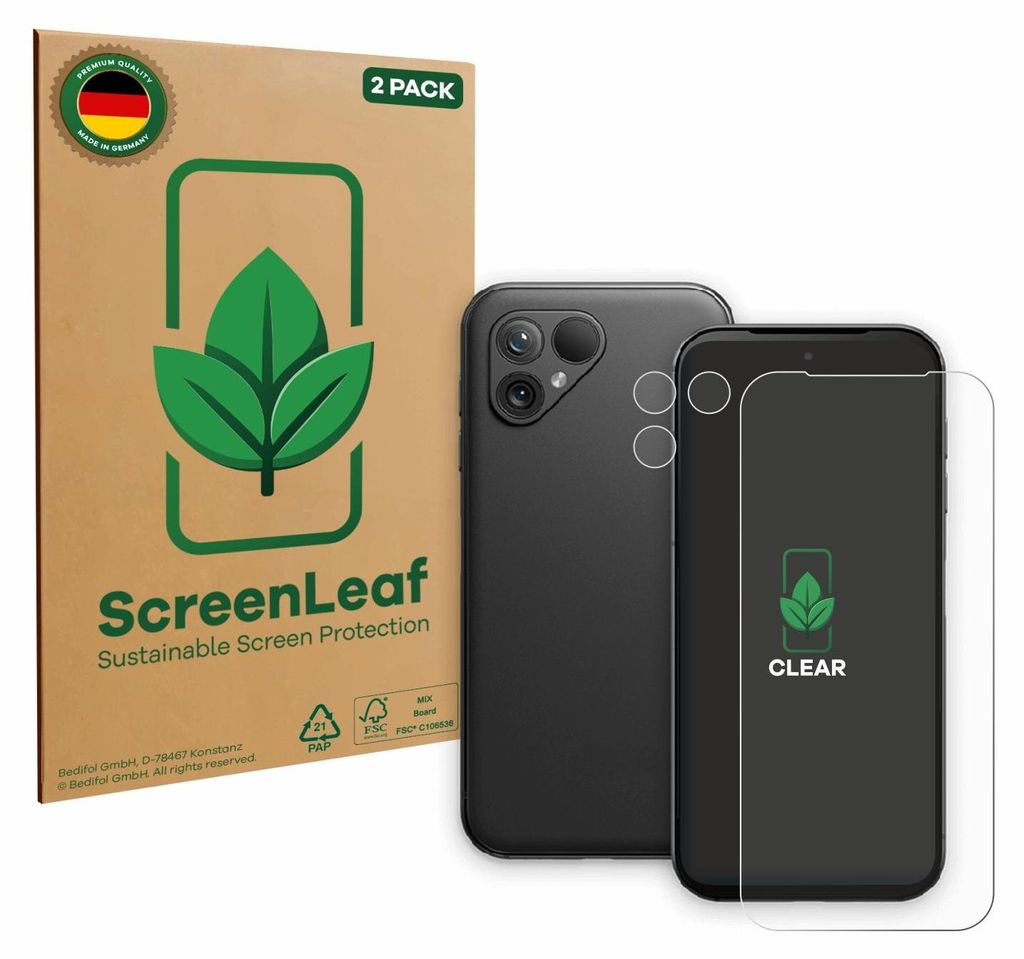 2x ScreenLeaf Schutzfolie für Fairphone 5 (Display+Kamera) nachhaltiger Displayschutz Display Schutz Folie Klar Transparent