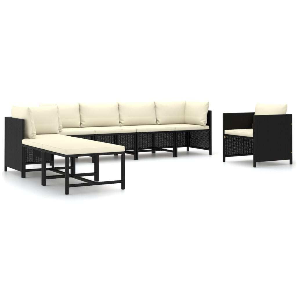 vidaXL 8-tlg. Garten-Lounge-Set mit Kissen Poly Rattan Schwarz