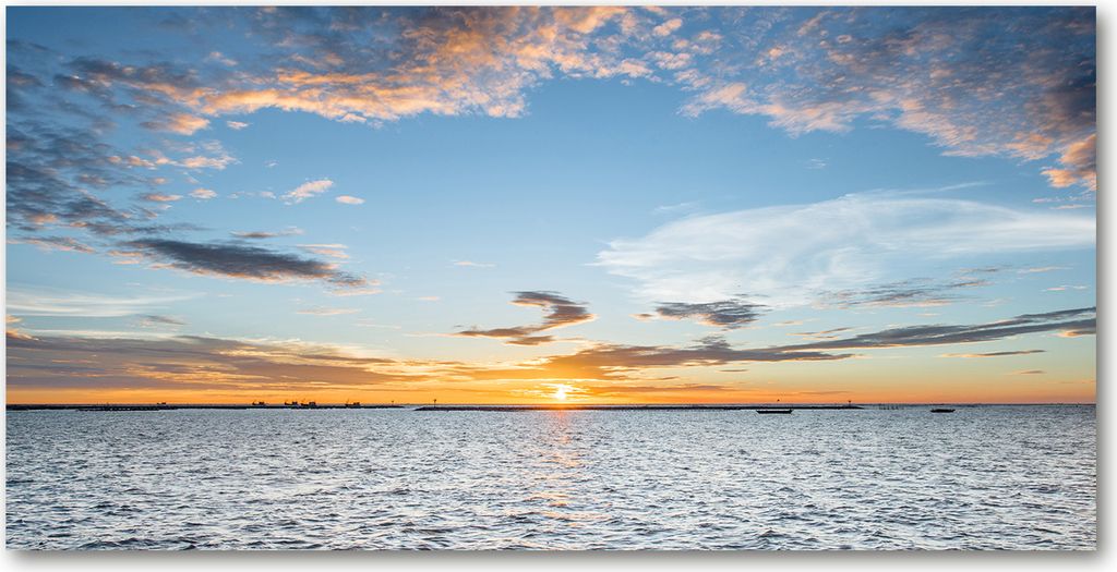 Tulup Glas-Bild -140x70- Wandkunst Dekorative Wand für Küche & Wohnzimmer - Landschaften - Dämmerung am Meer - Blau