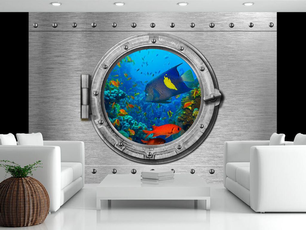 Vlies Fototapete Unterwasserwelt 400x280 cm Tapeten Wandtapete XXL Fensterblick Fische Meer Schiff f-A-0291-a-c