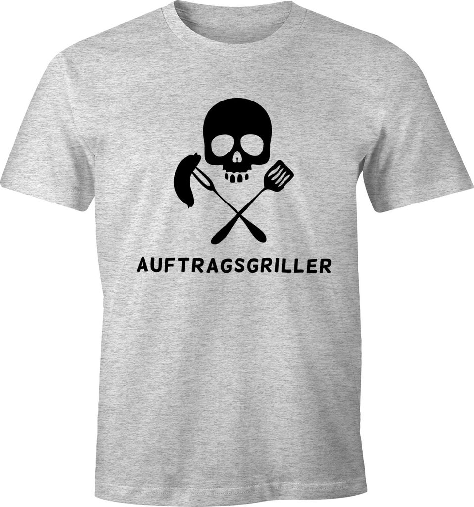 Herren T-Shirt Auftragsgriller Funshirt Grill Shirt BBQ FunShirt Skull Moonworks grau-meliert XL