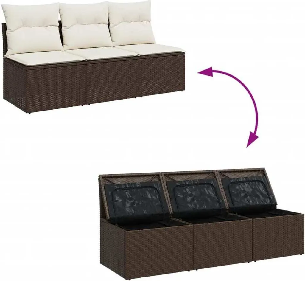 vidaXL Divano da Esterno 3 Posti Polirattan Marrone con Cuscini - 7