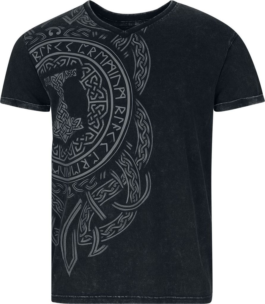 Black Premium by EMP Uni schwarzes T-Shirt mit nordischen Runen Front und Backprint L