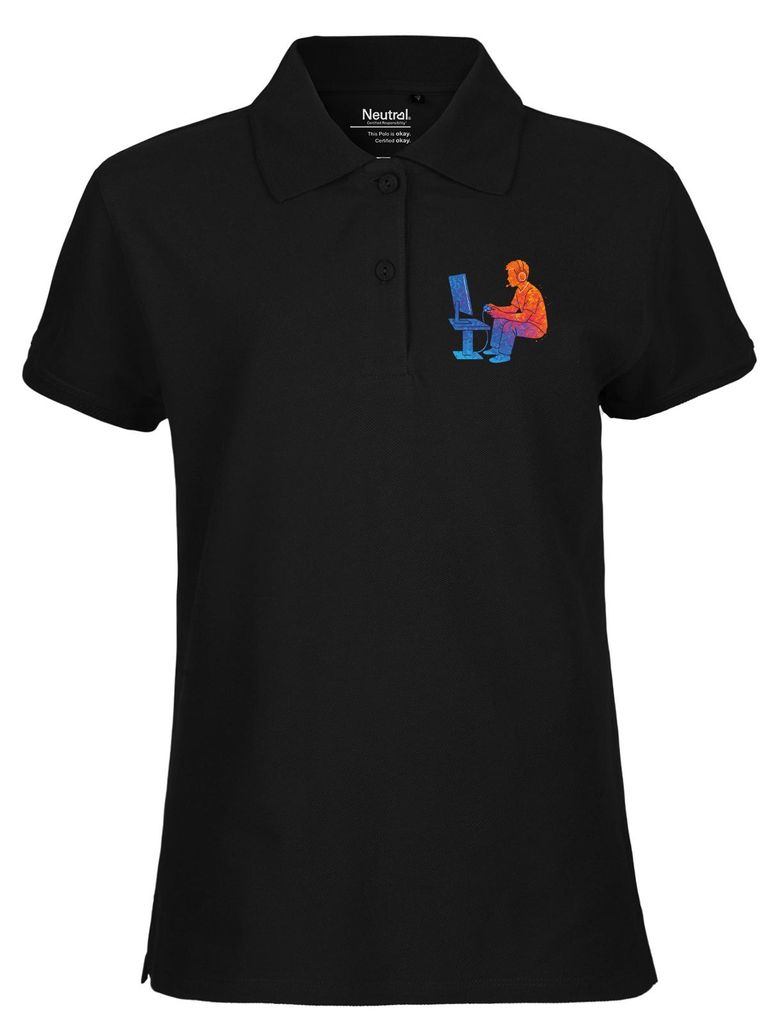 Huuraa Damen Polo Shirt Gaming bunte Silhouette L Black Bio Baumwolle Fairtrade Poloshirt Geschenkidee