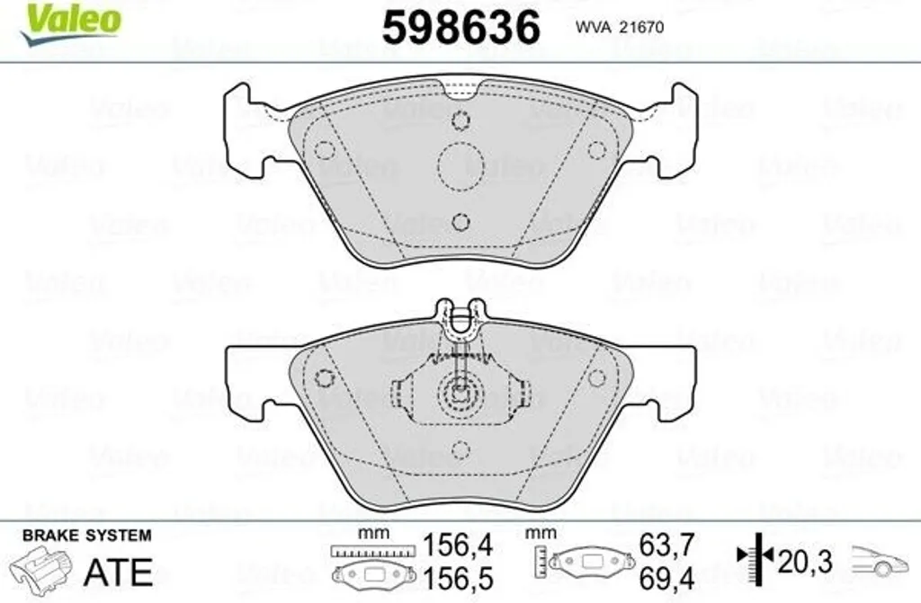 Plaquettes de Frein Avant Valeo pour Mercedes CLK A208 et SLK R170 OE