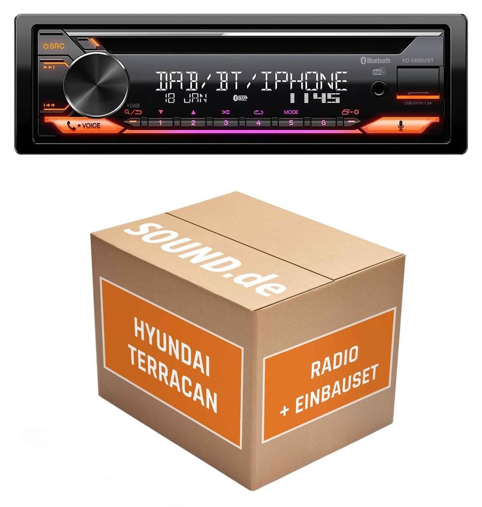 Autoradio Einbaupaket JVC KD-DB922BT passend für Hyundai Terracan | Bluetooth Telefonieren Audiostreaming
