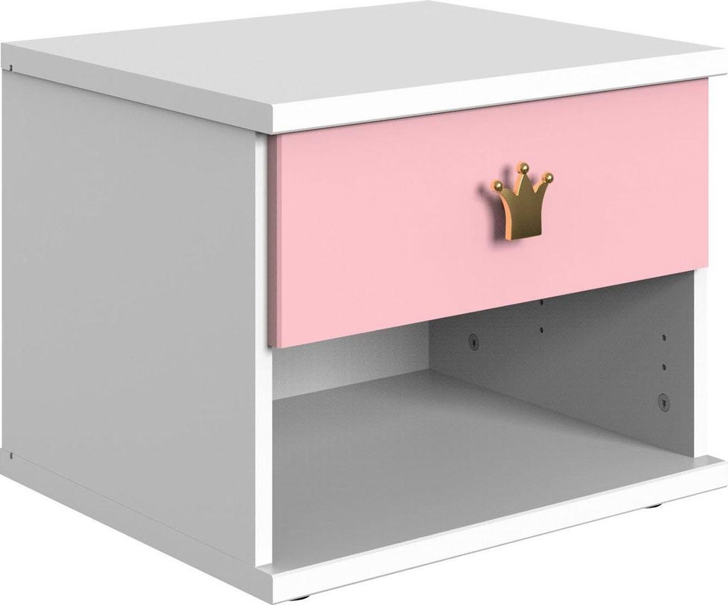 Nachtkonsole Cindy Nachtschrank 46x40x38cm weiß / rosa mit Schublade
