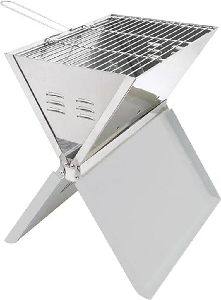 Barbecue au charbon de bois pliable argenté de 36x24cm pour camping
