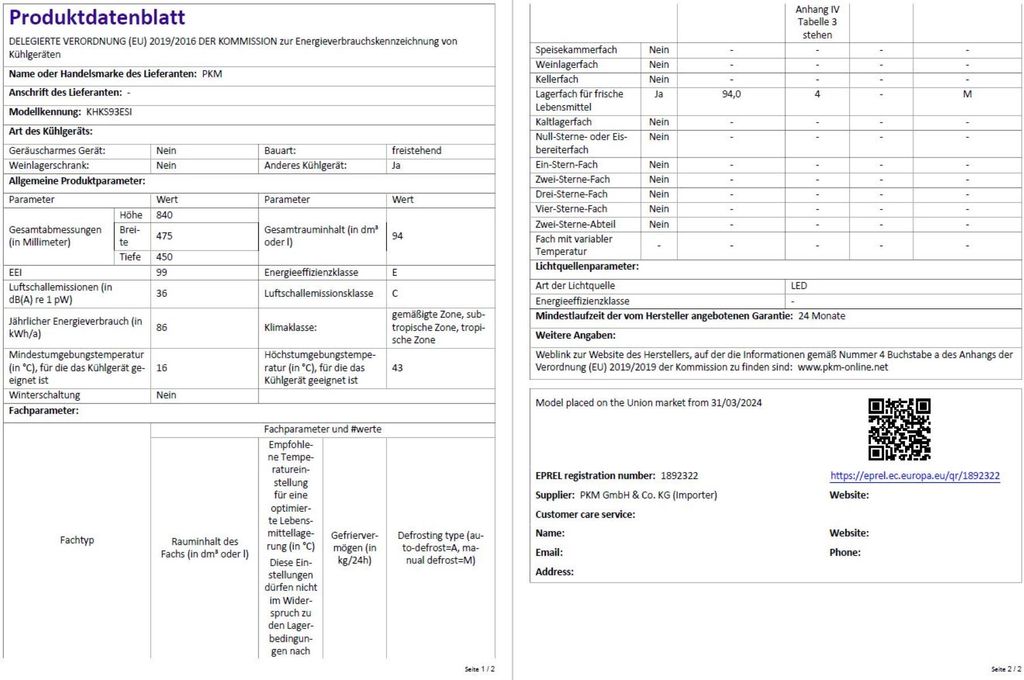 PKM KHKS93ESI Kühlschrank silber 94L Freistehend mit Produktbild 4
