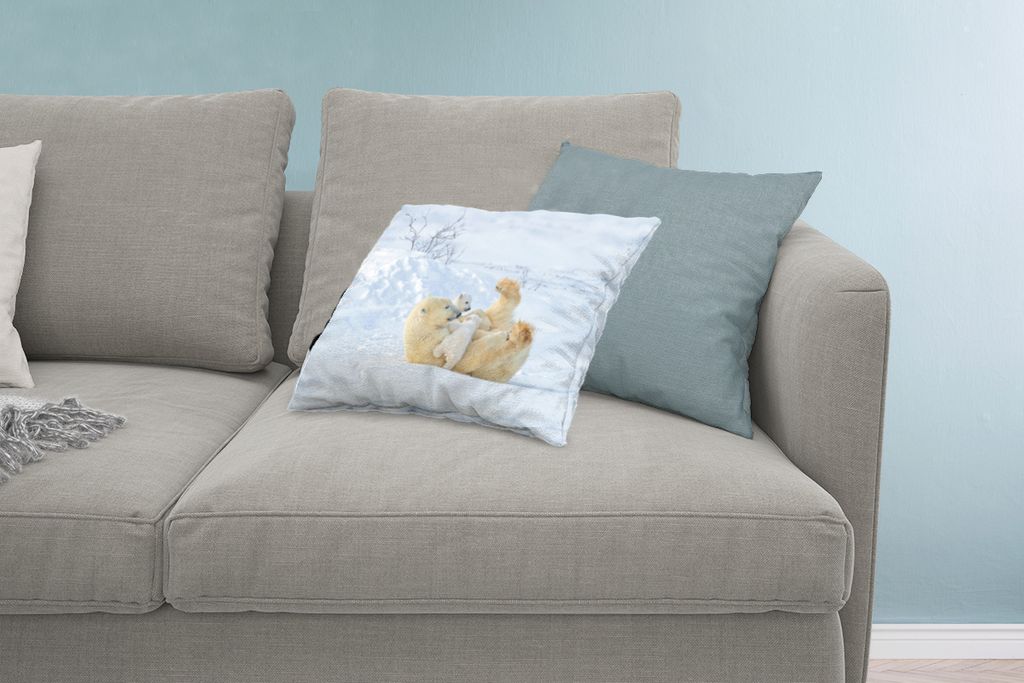 MuchoWow Zierkissen Sofakissen Wohnzimmer Dekokissen 60x40 cm Eisbär - Schnee - Tiere - Kopfkissen - Polster mit Foto