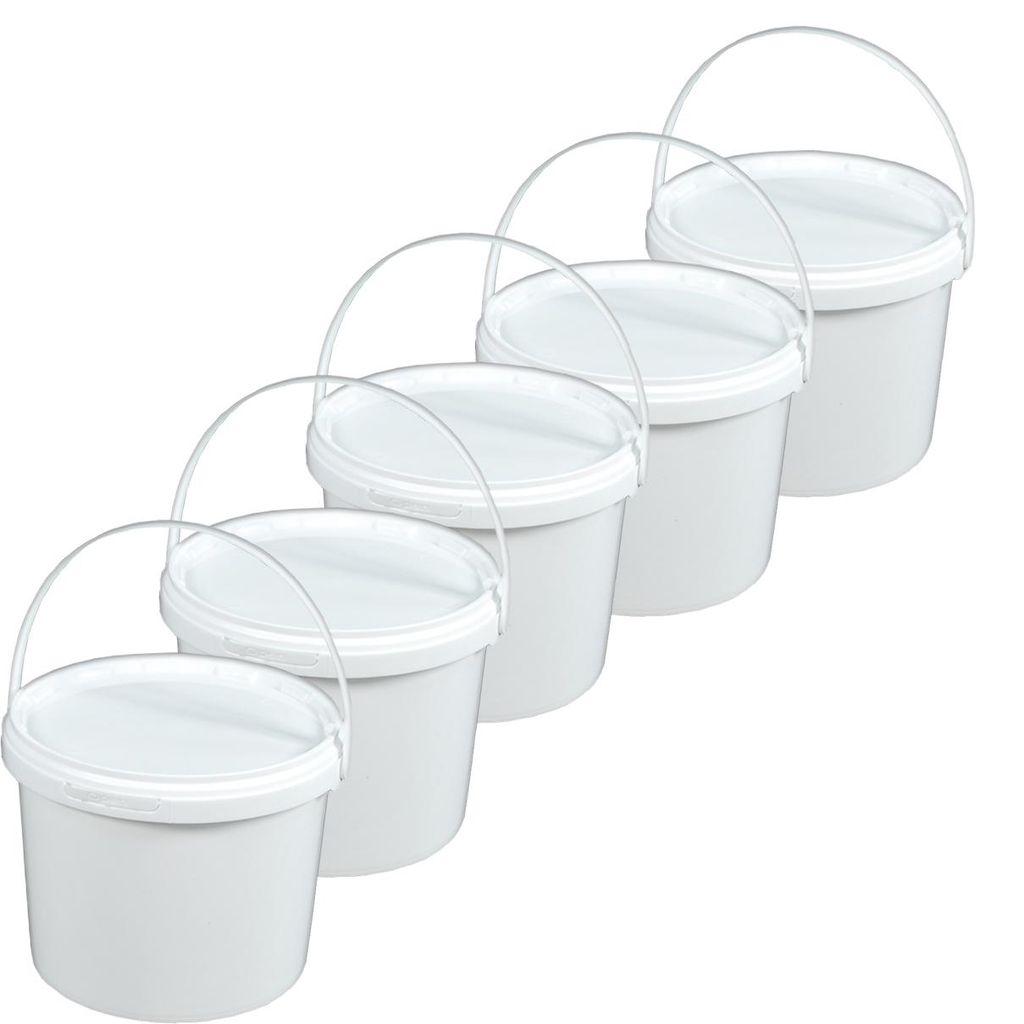 Eimer Deckel lebensmittelecht 3,3 L Liter leer weiß Henkel Kunststoff Set 5 Stück