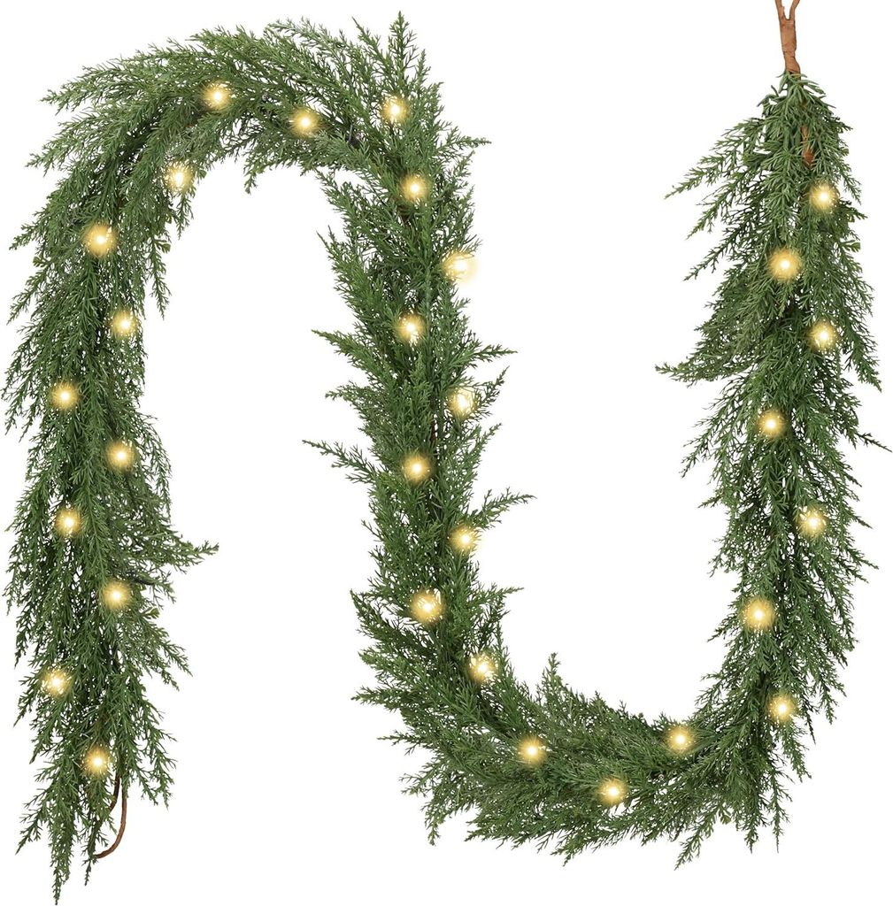 180cm Weihnachtsgirlande grün mit LED Beleuchtet batteriebetrieben, künstliche Tannengirlande Dekogirlande Weihnachtsdeko