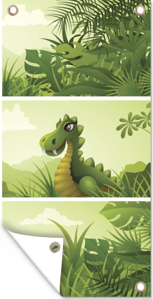 MuchoWow Gartenposter - Dino - Wald - Zeichnung - 80x160 cm - Gartendeko