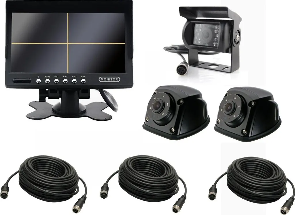 Écran QUAD 9 pouces et 3 caméras de recul filaires pour camion 12V-24V