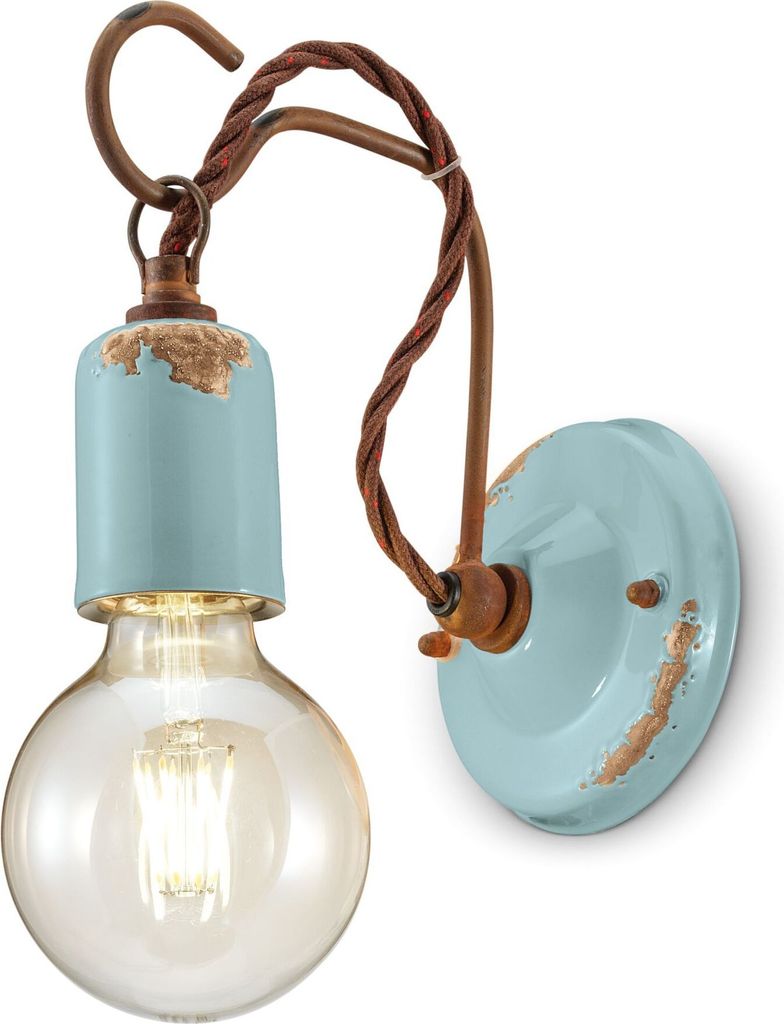 Wandleuchte Metall E27 H: 18 cm Hellblau Shabby Antik Vintage Wandlampe