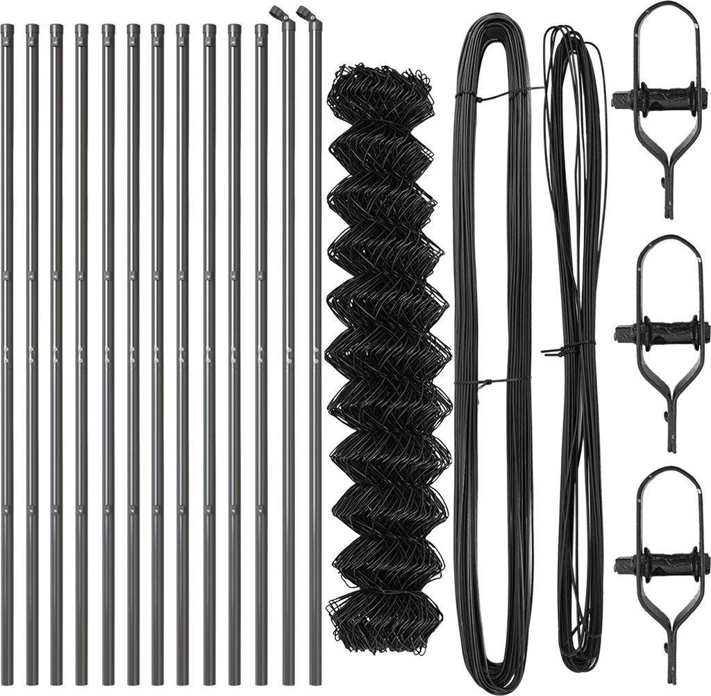 Möbel Kettenzaun mit 13 Pfosten 1,2x25 m verzinkter Stahl grau - Metallzäune 3351118