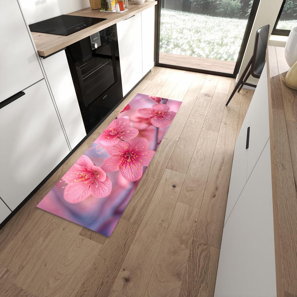Küchenteppich 60x180cm rutschfest & abwischbar PVC Läufer - Blütenzauber