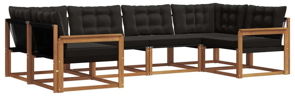 vidaXL Outdoor-Sofagarnitur mit Kissen 6 pcs Natürlich und Schwarz