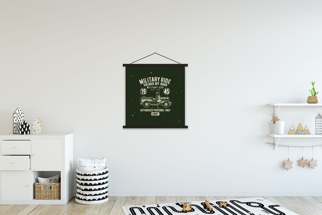 MuchoWow Textilposter Mancave - Auto - Jeep - Oldtimer 60x60 cm mit schwarzem Rahmen - Posteraufhänger