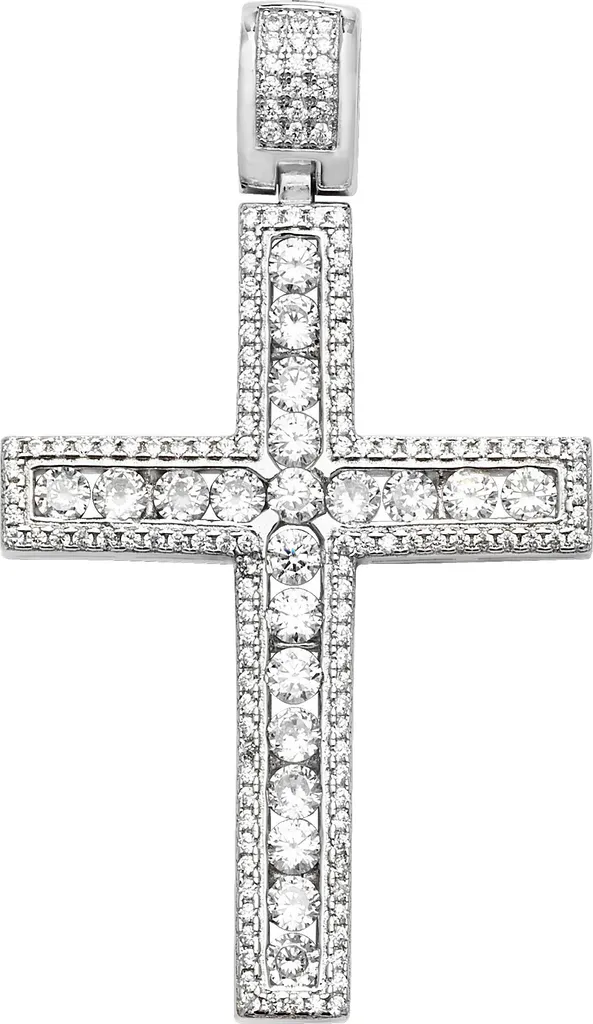 Grand Pendentif Croix en Argent 925 Sertie de Cristaux de Zircon