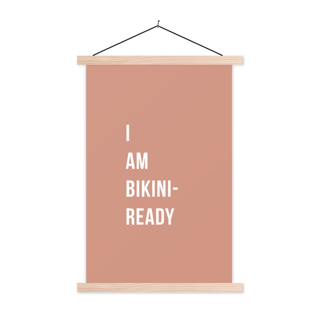 MuchoWow Textilposter Ich bin bereit für den Bikini - Pink - Zitat 40x60 cm mit holzfarbenen Rahmen - Poster