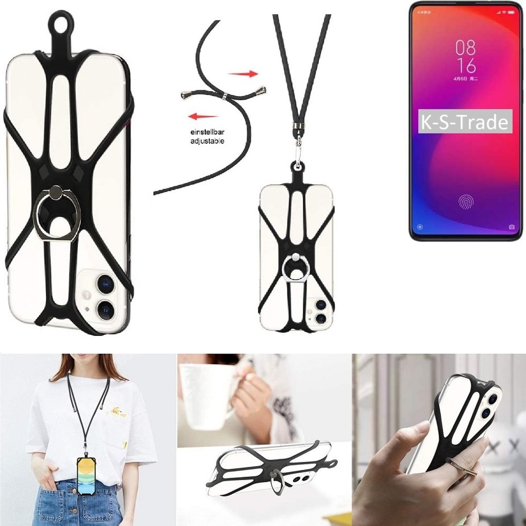 K-S-Trade 3in1 Handykette Handyband Handykordel Halsband Smartphone-Ring Handy-Ring kompatibel mit Xiaomi Mi 9T Pro Fingerhalterung Handyring