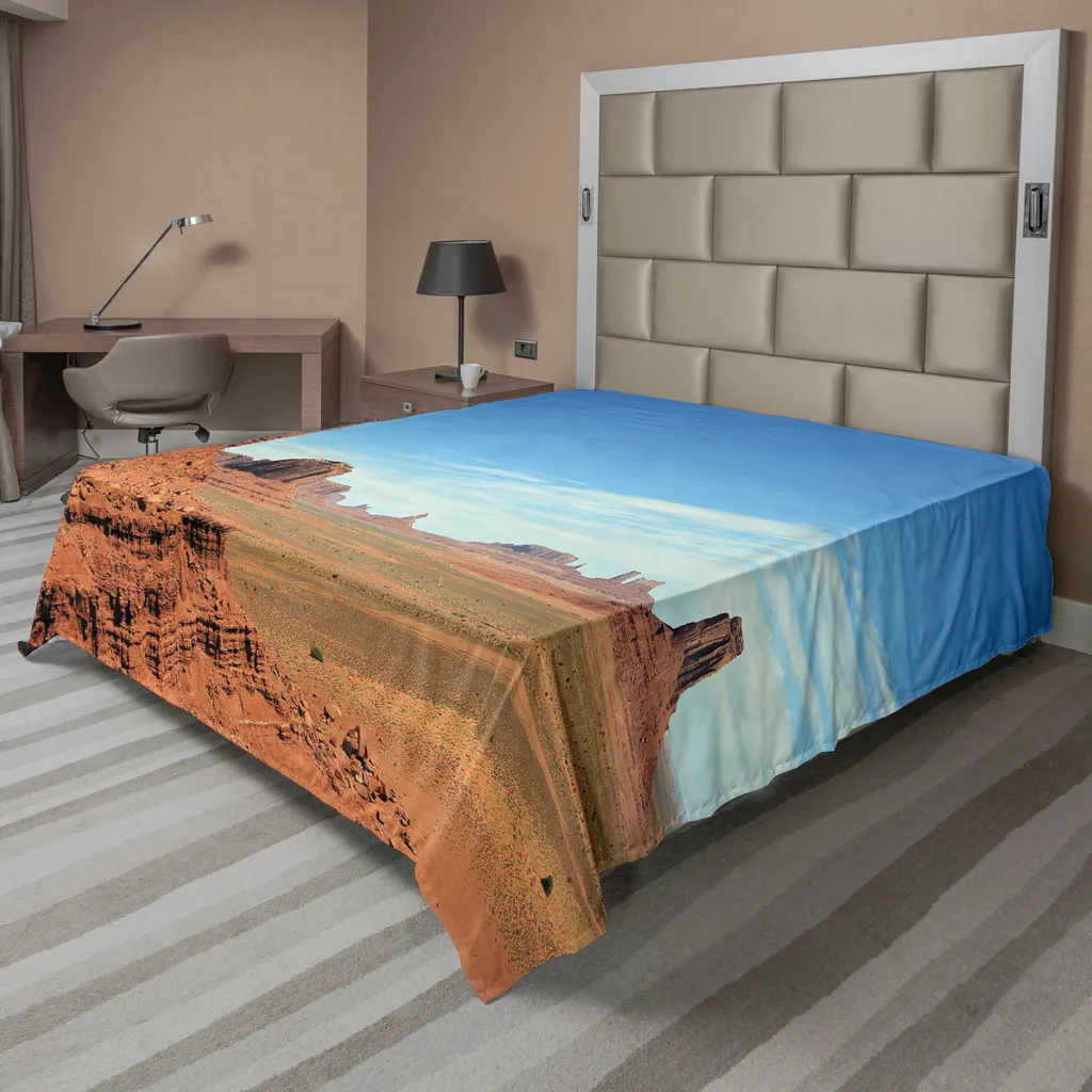 ABAKUHAUS Lenzuolo americano, vista panoramica della Monument Valley, buttes di arenaria, altalene, paesaggio selvaggio, lenzuolo morbido e confortevole per un letto decorativo, 1 pezzo, 244 cm x 205 cm, blu cannella