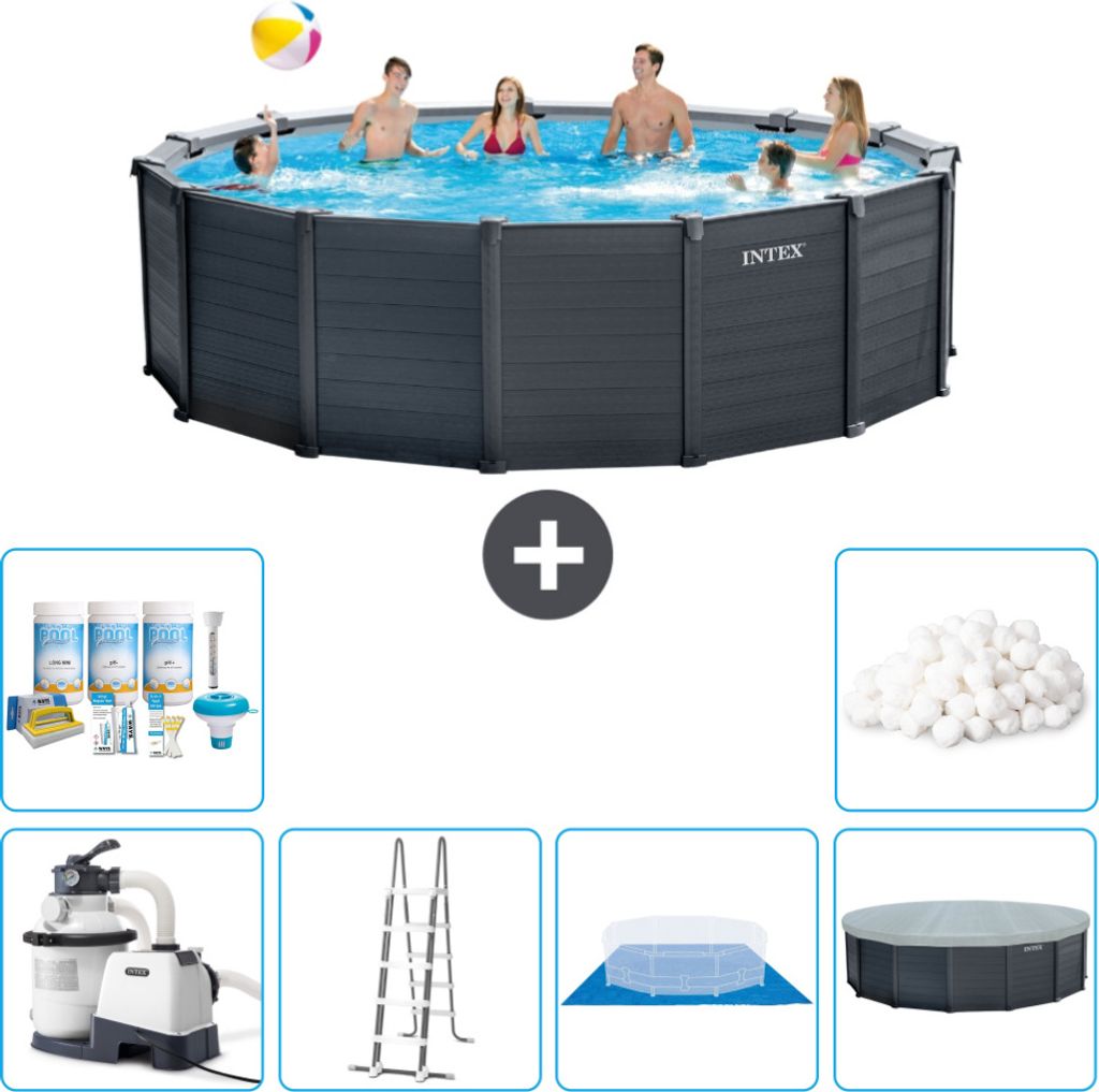 Intex runder Pool mit graphitgrauem Paneel – 478 x 124 cm – Produktbild 
