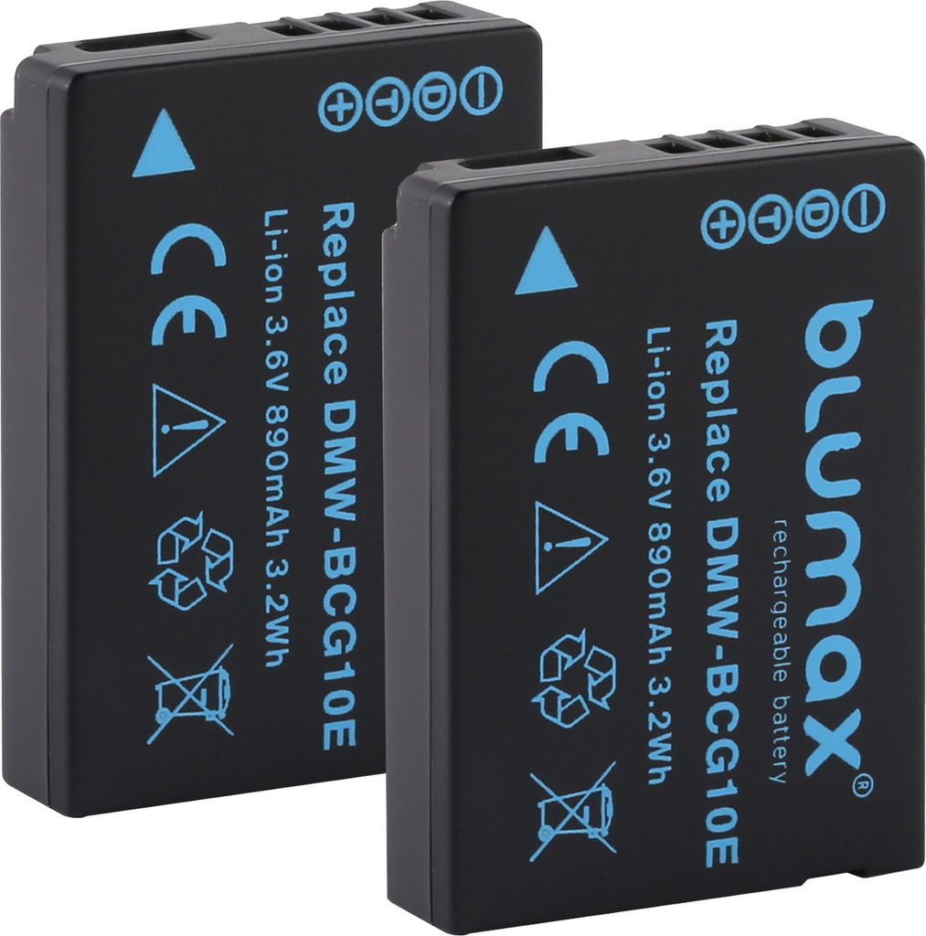 2x Blumax Akku | für Panasonic DMW-BCG10E Digitalkamera | Kapazität 890mAh |Spannung 3,6Volt | Video- und Kamerazubehör