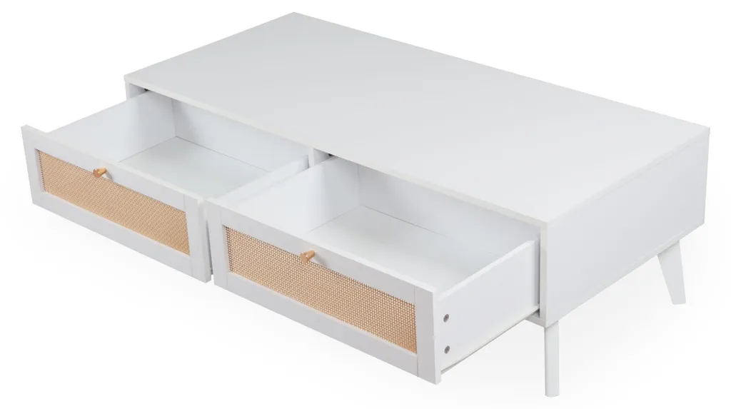Table basse rectangulaire blanche Dalgora 120cm avec tiroirs de rangement - 10