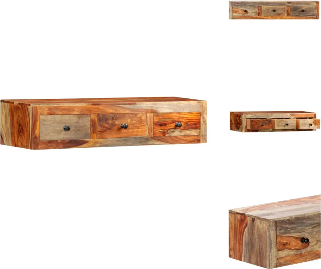 Console en palissandre massif 100 cm, table suspendue design vintage
