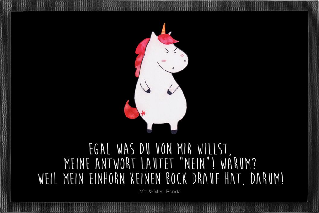 Mr. & Mrs. Panda fußmatte Einhorn Wut 40 x 60 cm - Schwarz - Geschenk, Bodenvorleger, Türmatte, Lustig, bodenmatte, Einhörner, Arbeit, Unicorn, ...