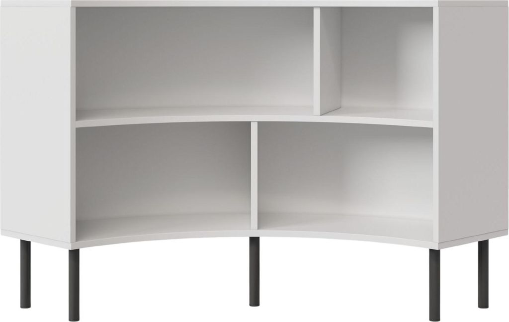 Horn Eckregal / Bücherregal / Niedriges Regal In Bogenform / 4 Fächern / 100 Cm / Weiß / Mit Schwarzen Beinen