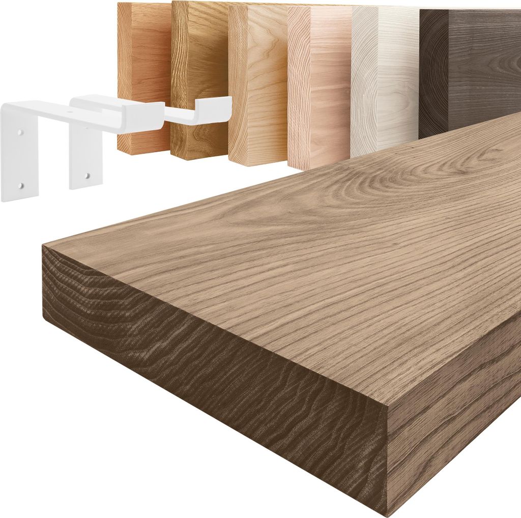 LAMO Manufaktur Wandregal Holz Gerade | Regal Farbe: Nussbaum | mit weißem Original Regalträger | 60 cm