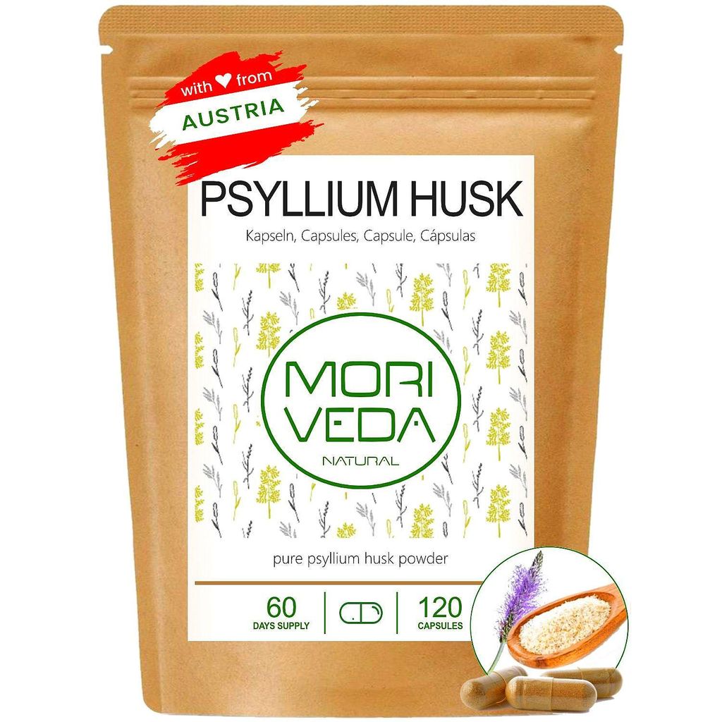 Flohsamenschalen Kapseln I Psyllium Husk I Verdauung, Entgiftung, Darmgesundheit I Vegan I Monatspackung I 120 Stk. von Moriveda