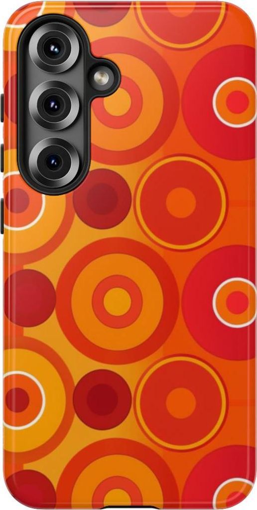 Dynamisches Muster aus orange-roten Kreisen – Hülle Kompatibel mit Samsung Galaxy S25