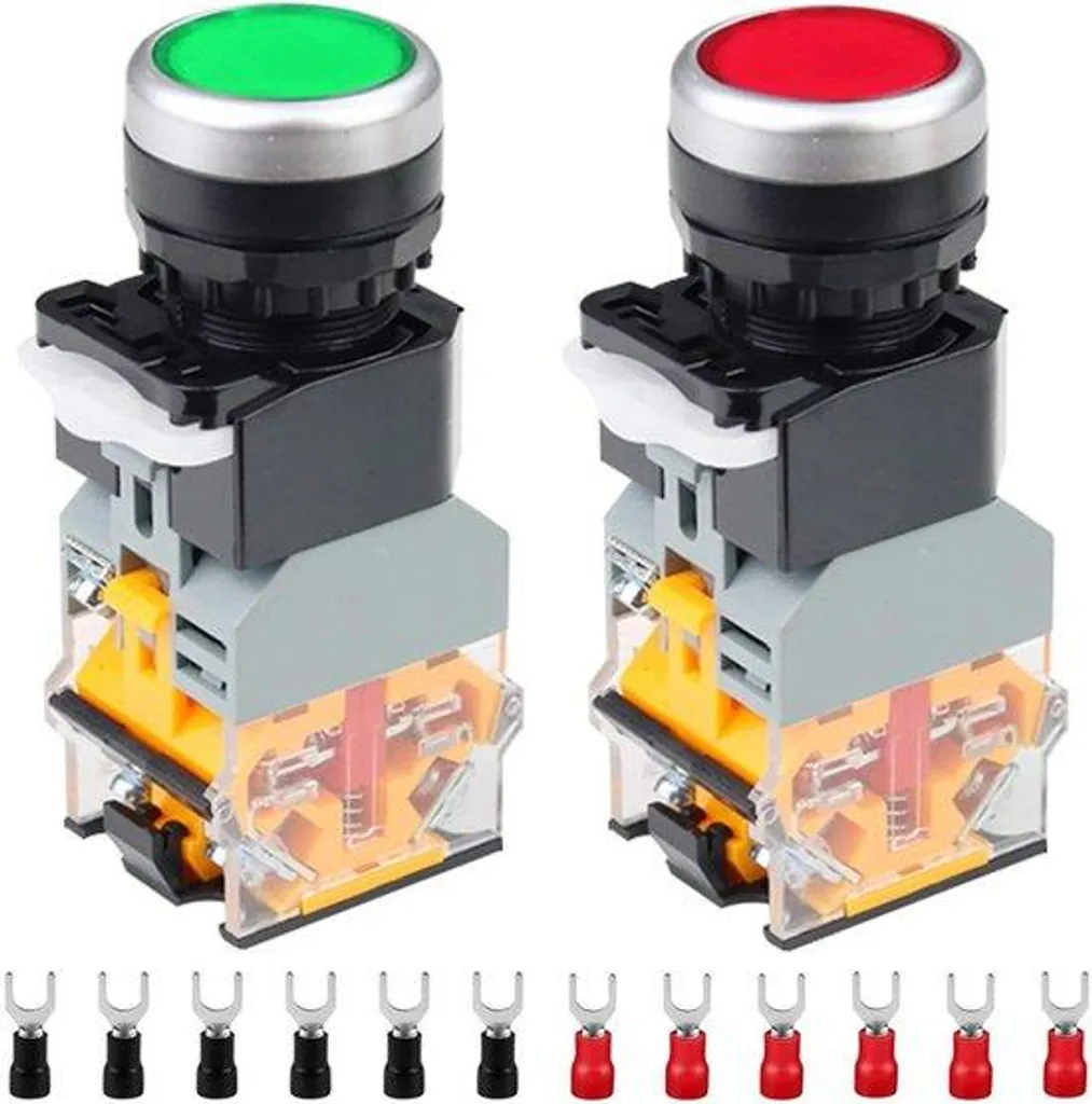 Interrupteur bicolore 22mm 10A 1NO 1NF avec voyant LED rouge vert