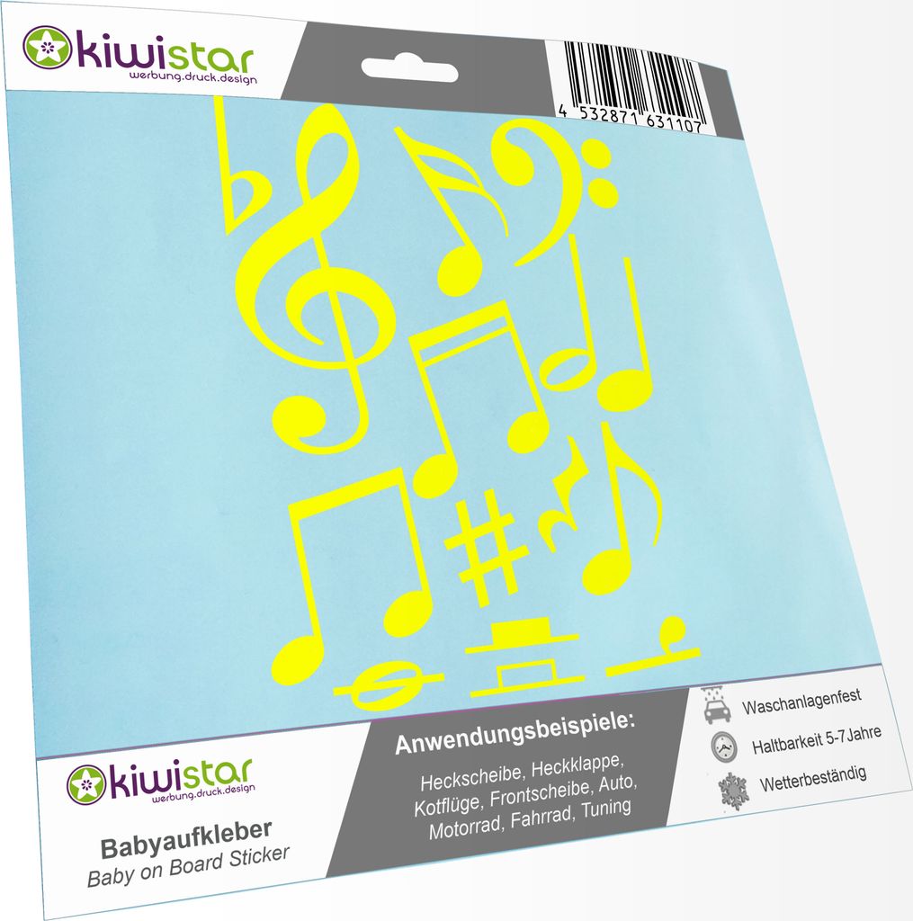 Bogengröße A3 - Musiknoten - Folienaufkleber - Deko IN 15 Farben - Neon + Chrom! Sticker Aufkleber