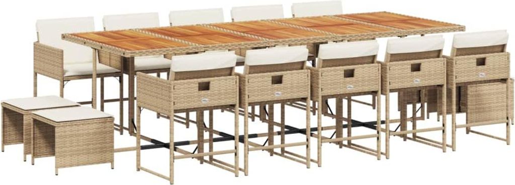 vidaXL 15-tlg. Garten-Essgruppe mit Kissen Beige Poly Rattan