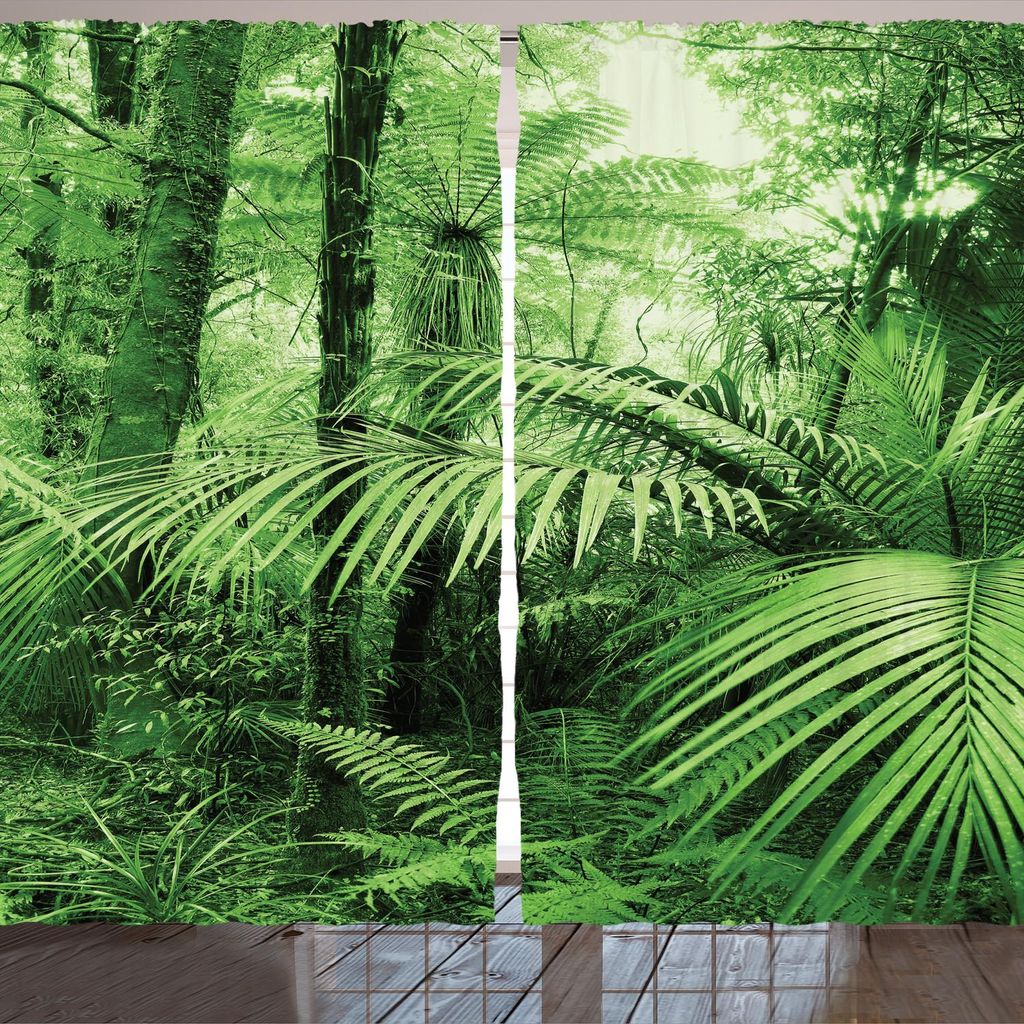 ARANDE Regenwald Gardine, Palmen und Exotische Pflanzen im Tropisch Dschungel Wilde Natur Zen Thema Muster, 280 x 245 cm, Grün
