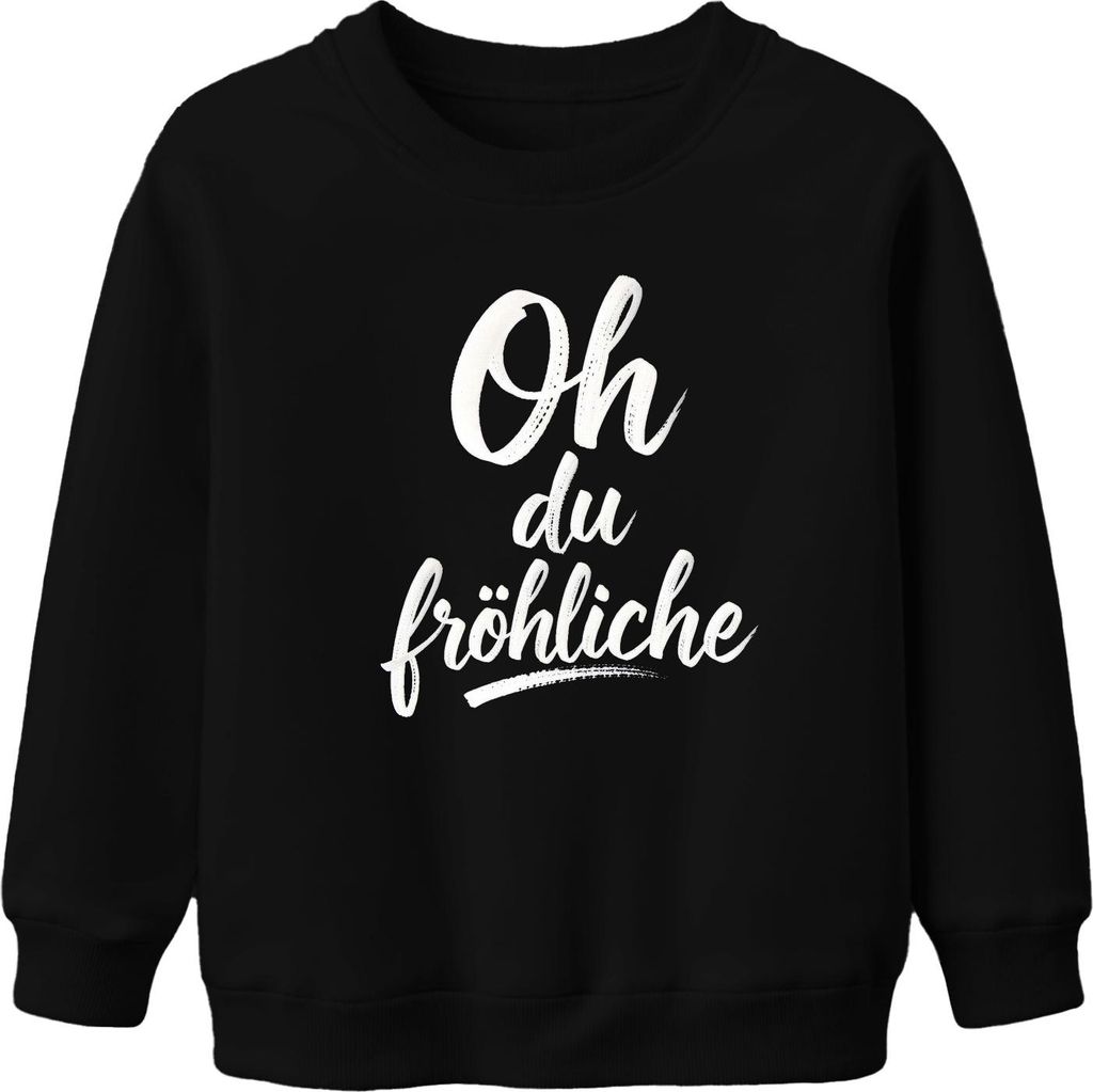 Oh du fröhliche Weihnachten Handlettering Kalligrafie Advent Uni Kinder Sweatshirt Pullover, Schwarz, 152