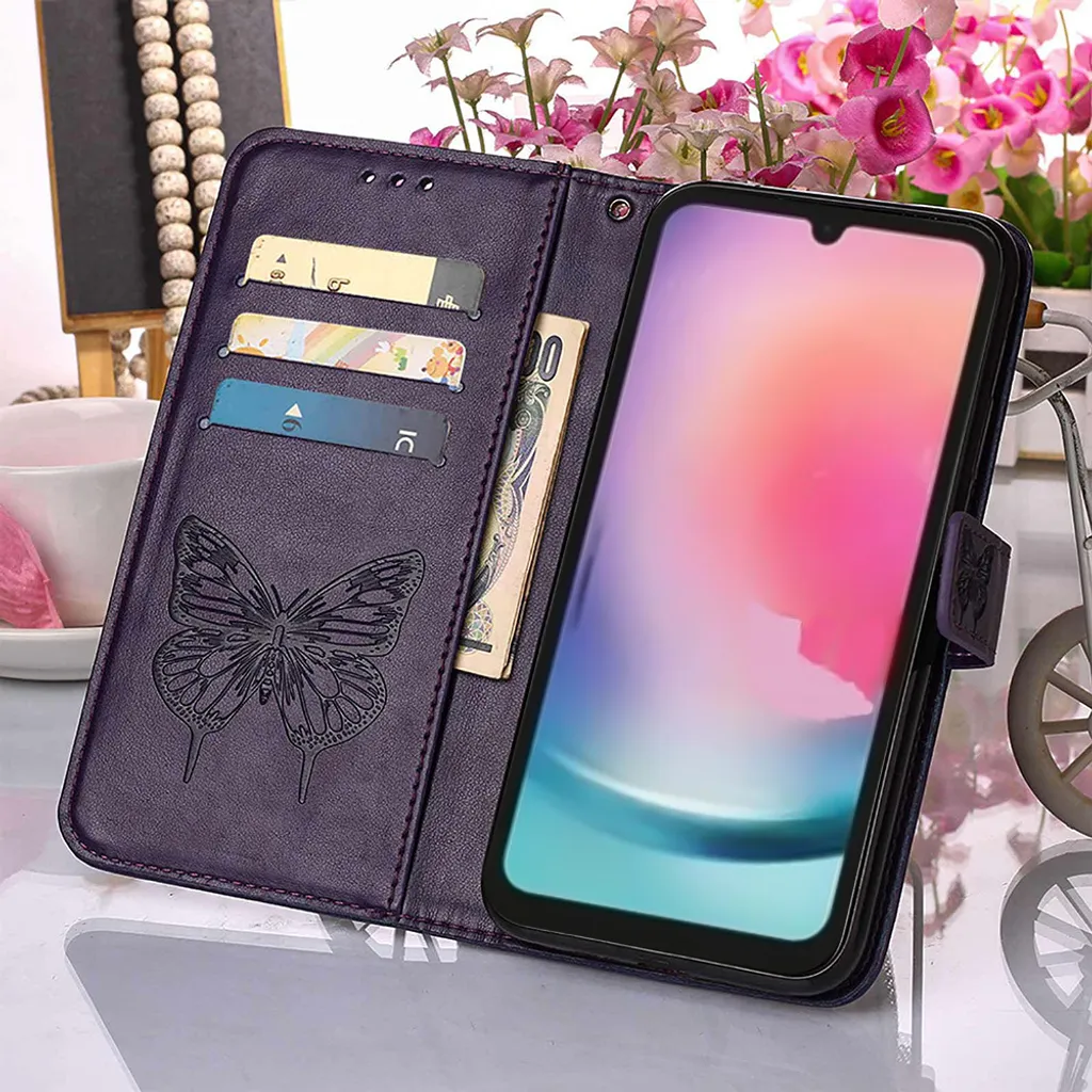 Custodia Samsung A05S Viola Farfalla - Pelle Flip Elegance Edition - 4